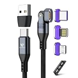 16pin USB-A/C両用6in1マグネット磁気充電ケーブル 240W/5A急速充電 同期データ転送 16ピン専用 L字兼用 180度回転 Type-C ライトニング Micro用端子 USB A アダプター ヘッドホルダー 急速充電 磁石 着脱式 i0S Android USB Magnetic Charging Cable (1.8m)