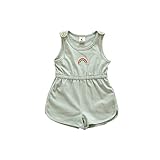 虹柄 ロンパース サロペット ショートオーバーオール ノースリーブ 女の子 ベビー グリーン 95cm