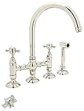 Rohl A1461XWSPN-2 A1461Xws-2 Country Kitchen Bridge Faucet with Side Spray and Five Spoke Handle, Po