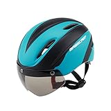 自転車ヘルメット 超軽量 サイクリングヘルメット 高剛性 マグネットバイザー付き 通気性 55～62cmサイズ調節 子供も利用可能 全3色 (黒 青)