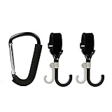 Lalawow ベビーカー用フック 荷物フック マルチフック 3個セット 360度回転可能 耐荷重量2kg (ブラック)