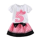 LittleSpring夏 ベビー 女の子 セットアップ お誕生日服セット 1-5歳 水玉柄 半袖 Tシャツ 水玉 ショートパンツ スカート 二点セット ピンク スカート120