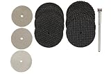 UID 14PCS ミニルーター 切断 & カッターセット グラスファイバー切断砥石 10枚 小径丸のこ刃 3枚 高精度シャフト(マンドレル)1本 【グラスファイバー砥石径32mm 厚み1.2mm小径