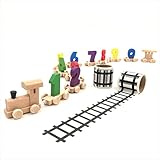 sac taske 木製 汽車 木の おもちゃ 子供 知育 玩具 トレイン ＆ 線路 シール セット (天然木 数字)