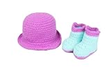 (ビグッド)Bigood ベビー ニット帽子服 着ぐるみ ニット素材制コスチューム 寝相アート 新生児 赤ちゃん 出産祝い ニット帽子+靴セット薄桃色+ライトブルー【並行輸入品】