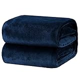 Bedsure ブランケット 夏 毛布 ダブル 大判 180x200cm おしゃれ 冷房 ネイビー 洗える 夏用 フランネル