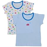 ボーイズ|ベビー|下着[babys dream]綿１００％ 肌着半袖丸首シャツ２枚組|車柄|フライスシャツ|インナー|柄違いシャツ２枚組|男の子 80cm サックス-ホワイト