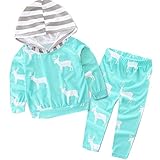 franter新生児赤ちゃん男の子女の子クリスマス鹿プリントパーカートップス+パンツ服装セット グリーン