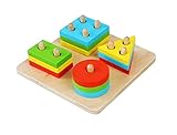 PerPure　ベビーボードゲーム　木製　形状計画ブロック　幾何学認知　棒さし　知育玩具セット