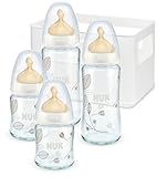 Nuk First Choice 10225099 Baby Starter Set with 4x Anti-Colic Glass Baby Bottles (2x 120 ml and 2x 2