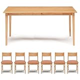 無垢材 ダイニング7点セット ERIS（エリス） ナチュラル　165mテーブル 6人用 (オレンジ（7点セット）)