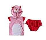 女の子水着　女児水着＆「COKO髪飾り」セット　可愛い猫ワンピース水着 UVカット　水泳・海水浴・温泉 (120)