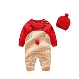(チェリーレッド)CherryRed ベビー 男女兼用 長袖 綿 ロンパース 帽子 2点セット クリスマス 衣装 シカ 90