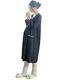 Angeliebe エンジェリーベ マタニティ パジャマ T/C天竺 ドット プリント ネグリジェ ガウン 妊婦服 産前 産後 長袖 前開き L ネイビー 21958 21958270