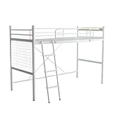 ホワイト／【シングル】 ロフトベッド ベッド パイプベッド シングル 宮棚 コンセント付 収納 高さ調節 ストッパー ミドルタイプ ハイタイプ 頑丈