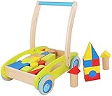 Pidoko Kids Block and Roll Cart Wooden Push and Pull Baby Walker Green (33 Pcs) [並行輸入品]