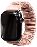 [COCOSILK] 睡眠 用 アップルウォッチ バンド レディース se 40mm 44mm 45mm 対応 シルク100％ apple watch ベルト ゴム 伸縮 シュシュ おしゃれ かわいい (ヘアゴム-42/44/45-12cm, ピンク)
