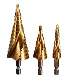 TSUCIA ステップドリル らせん状 3本セット 4-12mm 4-20mm 4-32mm 螺旋 チタンコーティング 六角軸 スパイラル