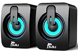 NJSJ コンピュータースピーカー、2.0有線デスクトップスピーカー、USB電源、3.5mm AUX入力、ボリュームコントロール、LEDライトミニゲームスピーカー PC、ノートパソコン、タブレット、携帯電話、MP3用
