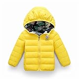 InitialG【イニシャルジー】キッズ ダウンコート ダウンジャケット トップス 無地 フード付き リバーシブル 2way 男女兼用 021-xzh-8808(130 イエロー )