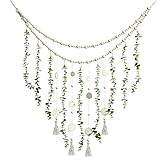 Jetec ハンギング ユーカリ ボーホー 壁装飾 大型 ボーホー 寝室 壁掛け 木製ビーズガーランド 人工ユーカリ 天然緑の装飾 36 x 36インチ (シンプルな色、ウッドチップスタイル)