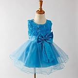 【ノーブランド品】 女の子　キッズドレス　蝶結び　ベルト付き　プリンセスドレス　ウエディングドレス　　ブルー　身長全6サイズ - 90cm