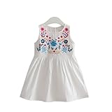 Mayababy 子供服 子ども洋服 女の子 ワンピース キッズワンピース 綿 コットン 着心地 さらさら ノースリーブ かわいい 刺繍 入学式　カジュアル 普段着 通園 通学 (140cm, ホワイ