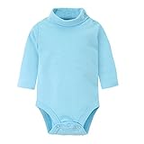 ALLAIBB ベビーロンパース 男女兼用 長袖ボディスーツ タートルネック 無地 パジャマ 6M ブルー