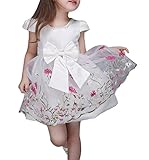 (ウォ２U)Woo2u キッズ ガールズ 女の子 白色 花刺繍 リボン蝶結び Aライン ショート丈 半袖 入園式 結婚式 パーティー お呼ばれ お姫様 ドレス カジュアル チュニック フォーマル ワン