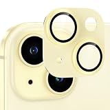 カメラフィルム iPhone15/iPhone15 Plus用 カメラ保護 アルミ合金製 強化ガラス アイフォン15/15plusカメラカバー キズ防止 耐衝撃 露出オーバー防止 超高透過率 あいふぉん15/あいふぉん15プラス レンズカバー イエロー