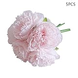 AOLVOヴィンテージ牡丹人工花、5 Headsシルクフェイク花ブーケシミュレーションFlower Arrangements forホームガーデンパーティー結婚式オフィスデコレーション ピンク 802
