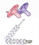 フィリップス Avent Soothie Pacifier おしゃぶり 0-3ヶ月用（ピンク＆パープル）2個パック+BooginHead (ブーギンヘッド) おしゃぶりホルダー GreyWhiteCh