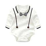 Elfin Parkベビー フォーマル ロンパース 蝶ネクタイ サロペット風 紳士 洋服 長袖 男の子 ボーイズ 襟付き ポロシャツ ホワイト90