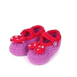 Yuelian 手編みベビーシューズ 水玉＋蝶結び ボタン靴ひも付き (パープル)