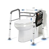 トイレ用手すり 介護用品 立ち上がり補助器具 6段階高さ調節 置くだけタイプ 転倒防止 立ち上がり補助 アルミニウム製 高齢者 シニア 妊婦向け 取付簡単 安定型 安全サポートレール (シルバーグレー)