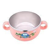 GRALARA キッズ食器　子供用　ボウル　2ハンドル付　断熱　ステンレス　耐久性　スープ　ライス　青＆赤 - 赤