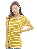 【MIKA&MAYA】 Tシャツ 半袖 マタニティ ボーダー 授乳口 カットソー 授乳服 レディース (M, イエロー ボーダー)