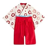 Effiku(エフィック) ベビー 袴ロンパース 着物オール カバーオール 和装 着物 撮影 女の子 お食初め お正月 雛祭り (80cm)80㎝