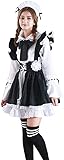 [Ansimple] メイド服 ワンピース エプロン カチューシャ ニーハイソックス 収納バッグ 贅沢5点セット ロリータ コスプレ コスチューム 学園祭 メイド喫茶店 かわいい 清楚 可憐 レディース (M)
