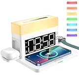 6in1 ワイヤレス充電スタンド 時計&ライト ライトモード 時間設定モード 1台多役 /ワイヤレスイヤホン/スマホ (ホワイト)