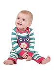 (フルギ) Frugi アップリケ付ロンパース　オウル×青緑ストライプ オーガニックコットン サイズ 6-12m ( 70 - 80 )