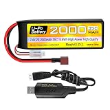 1PCS 2S Lipo 7.4V 2000mAh 35CバッテリバンドTプラグUSB充電ケーブル付き用のRC自動車トラック遠隔制御船RC四回転翼航空機FPVドローン