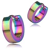 [Adelina Style] フープピアス 人気 太め 幅4mm 鏡面 1ペア つけっぱなし 18G メンズ レディース リング ピアス サージカルステンレス 金属アレルギー対応 男女兼用 (タイプ1 レインボー)