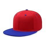 CHOK.LIDS メンズ フラットビルバイザークラシックスナップバックハットブランクアジャスタブルブリムハイトップエンドトレンディカラースタイルツートンベースボールキャップ ワンサイズ 赤/青