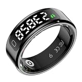 JUSUTEK 2025 人気 高級 スマートリング画面+タッチ付き ステンレス鋼指輪,数値安定センサ機能管理，複数数値表示，リモコン撮影，体感ゲーム，多機能運動，女性機能，Bluetooth5.2，万歩計，IP68防水，可水泳，カロリー,長時間使用可能，男女兼用，iphone&Android対応,贈り物,日本語説明書付き (黒, 9号（内周長：60mm）)