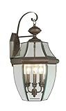 Livex Lighting 2351-07 Monterey 3 Light Outdoor Bronze Finish Solid Brass Wall Lantern with Clear Be