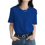 [Mmlnrc] Tシャツ レディース 半袖 [8.11オンス 綿100％ 厚手 透けない よれない]クルーネック 夏服 カットソー トップス 重ね着 丸襟 スポーツウェア カジュアル ゆったり 体型カバー 着痩せ おしゃれ 無地 快適 白tシャツ 黒tシャツ 春 夏 秋 (JP, アルファベット, M, 標準, ブルー)