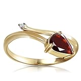 K14 Yellow, White, Rose Gold Ring with Natural Diamond and Pear-shaped Garnet