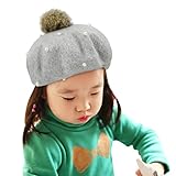 ベレー帽 キッズ 女の子 かわいい 小さな珍珠 大きな毛玉付き 円型 帽子 子供向け 秋冬 冷え対策 保暖 防風 おしゃれ ファッション小物 ハット 子供用 ベレー帽子 通学 通園 お出かけ 3-6歳