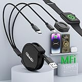 【2024新版 MFi認証】3in1 充電ケーブル 巻き取り式 3イン1 Apple Watch 充電器 3A 急速充電 3台同時充電 USB Type C ケーブル iPhone 充電ケーブル Apple Watch 充電ケーブルiPhone/iPad/Apple Watchシリーズ 10/9/8/7/6/5/4/3/2/1/Ultra 2/SE 各種対応-1.2M ブラック